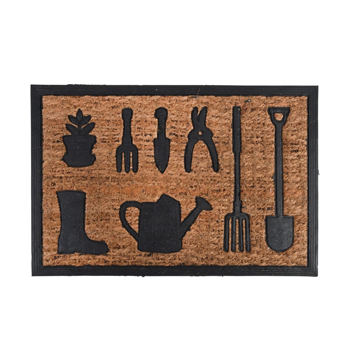 Paillasson en coco et caoutchouc motif outils de jardinage Promotion