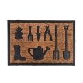 Paillasson en coco et caoutchouc motif outils de jardinage Promotion