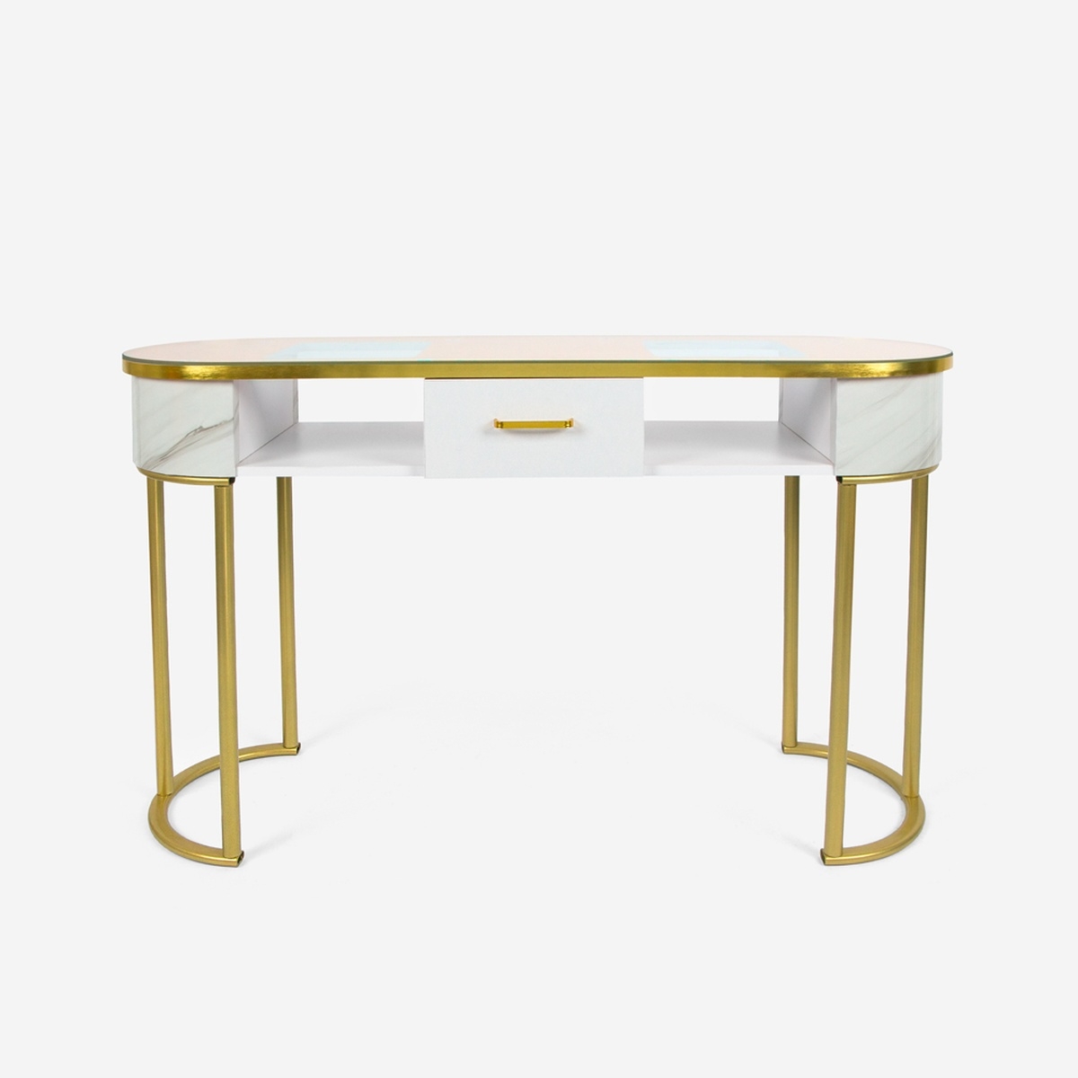 Table manucure esthéticienne en verre et métal doré effet marbre Jess