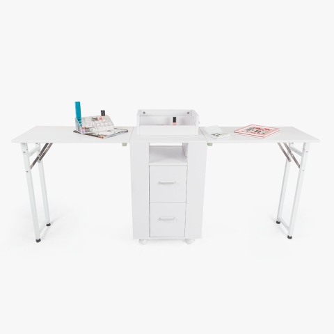Table manucure peu encombrante Double plateau et Roues Dabol Promotion