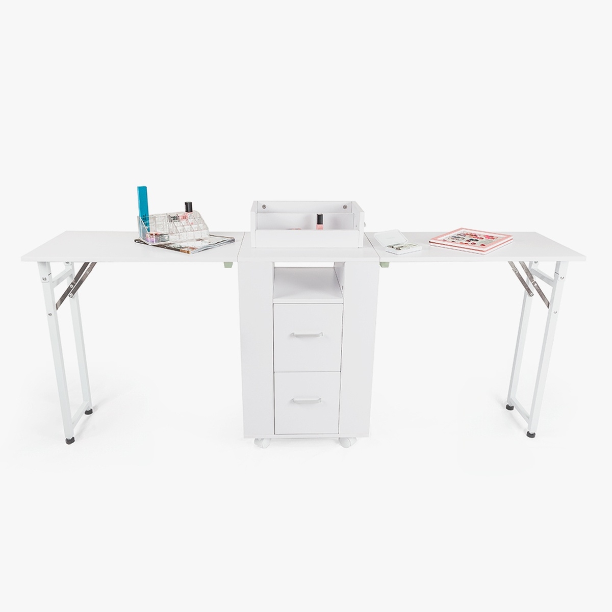 Table manucure peu encombrante Double plateau et Roues Dabol
