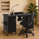 Table manucure avec roues aspirateur lampe blanc noir Talos Vente