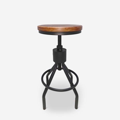 Tabouret de bar industriel en bois et métal réglable à vis Skiv Promotion
