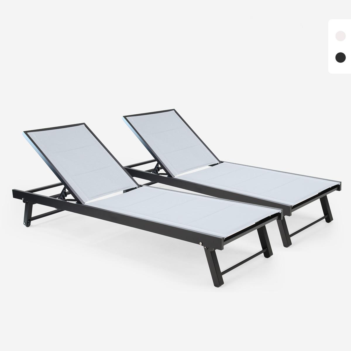 Lot de 2 transats de jardin avec roues réglables en aluminium Rimini