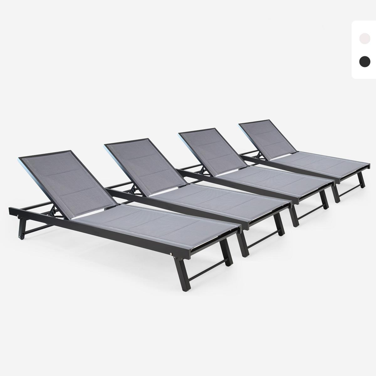 Lot de 4 bains de soleil de jardin en aluminium avec roues Rimini