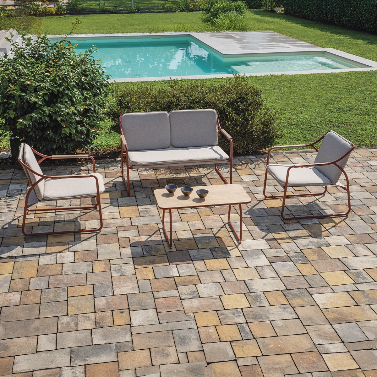 Ensemble de jardin moderne 2 fauteuils canapé et table basse Tinos