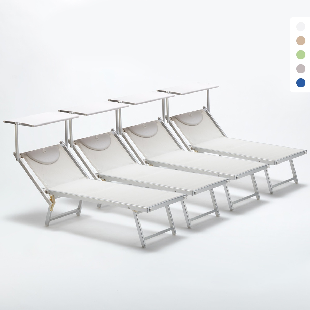 4 Bains de soleil professionnels transats de plage aluminium Italia Modèle