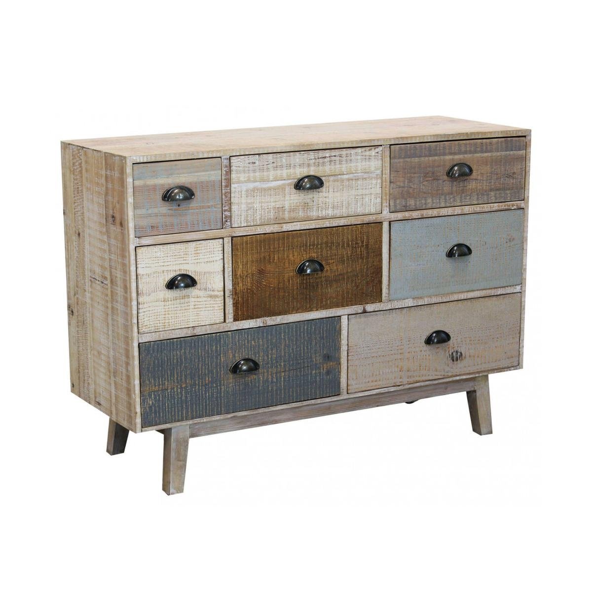 Commode en bois coloré avec 8 tiroirs style shabby chic Donald