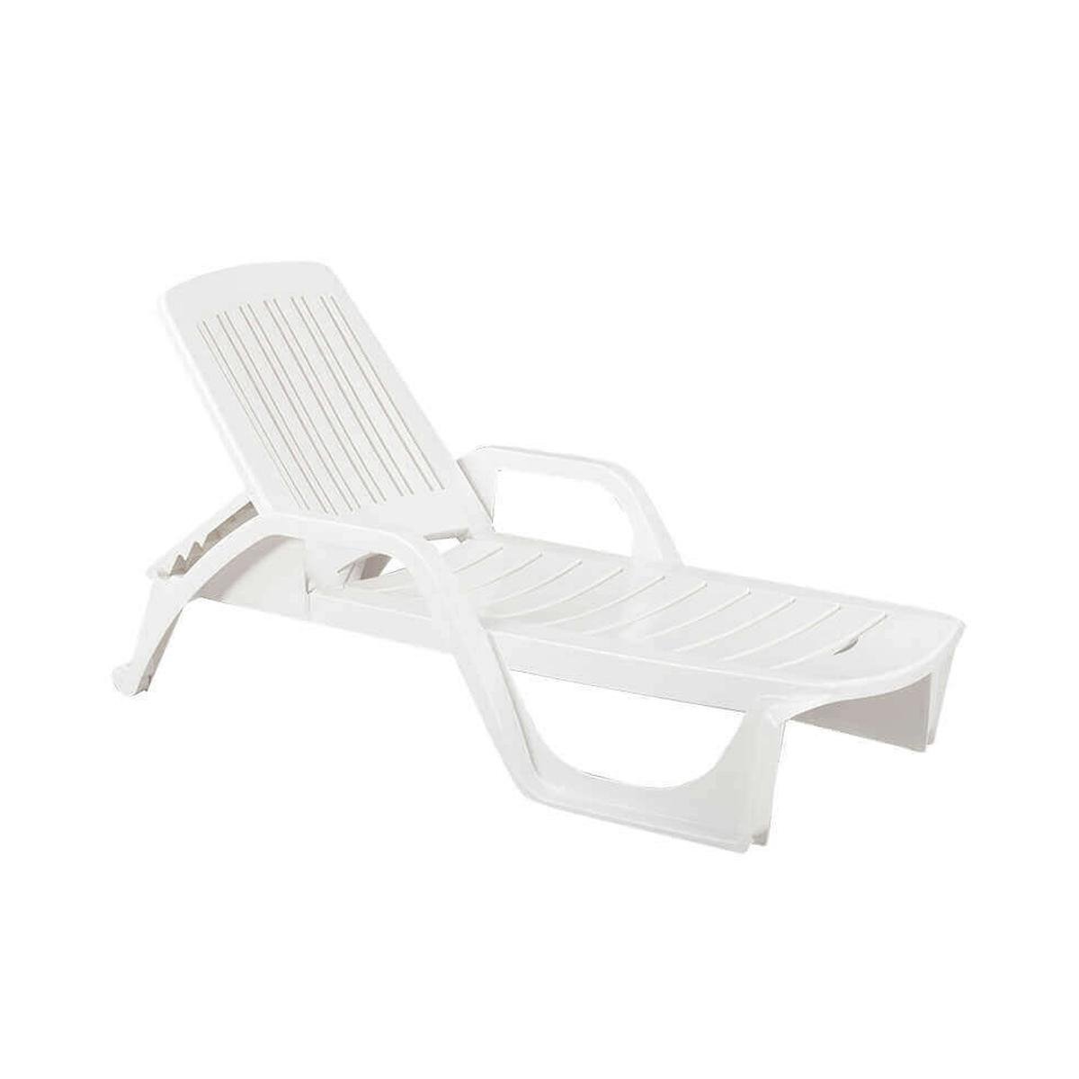 Chaise longue de jardin piscine en polypropylène blanc avec roues Zanzibar