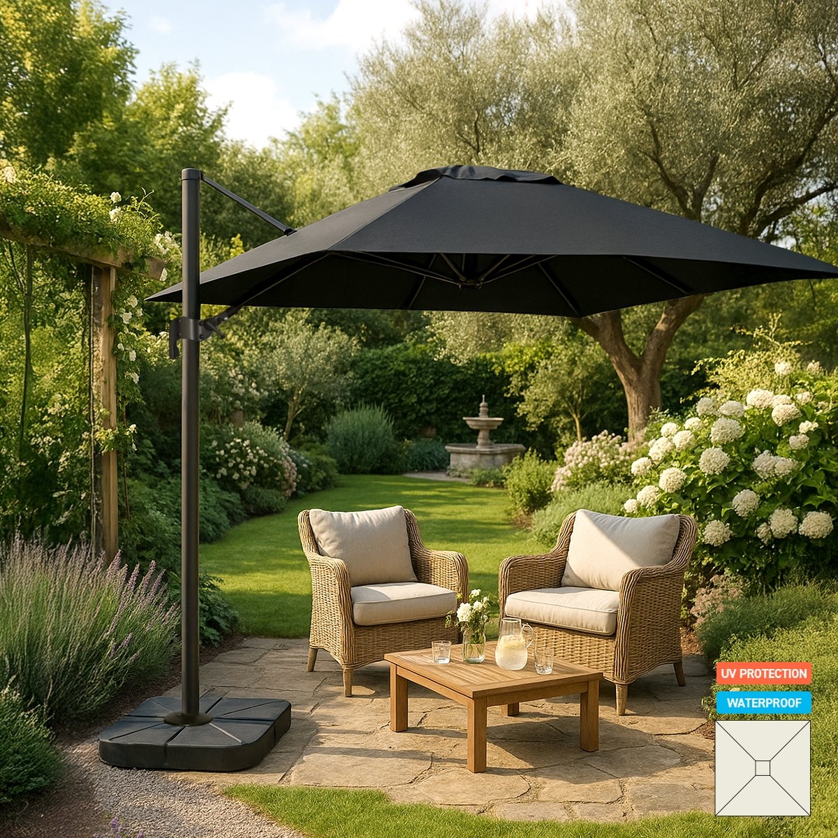 Parasol déporté avec bras réglable en aluminium 3x3 Vienna Noir Promotion Parasol déporté avec bras réglable en aluminium 3x3 Vienna Noir Promotion