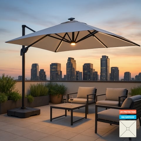 Parasol de jardin déporté carré 3m² à LED bars anti UV Paradise Promotion