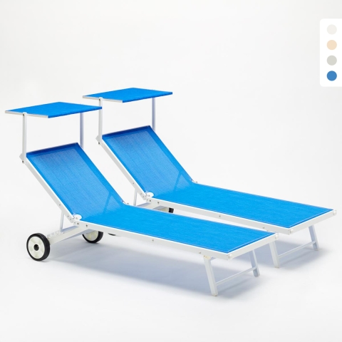 2 Bains de soleil avec roues transats piscine jardin aluminium Alabama Promotion