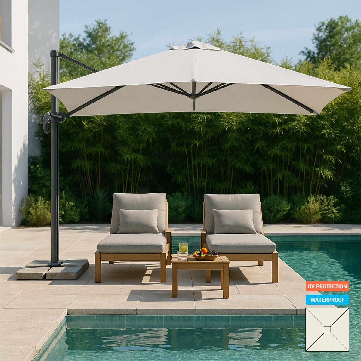 Parasol déporté de jardin carré 3x3 mât en aluminium Paradise Promotion Parasol déporté de jardin carré 3x3 mât en aluminium Paradise Promotion