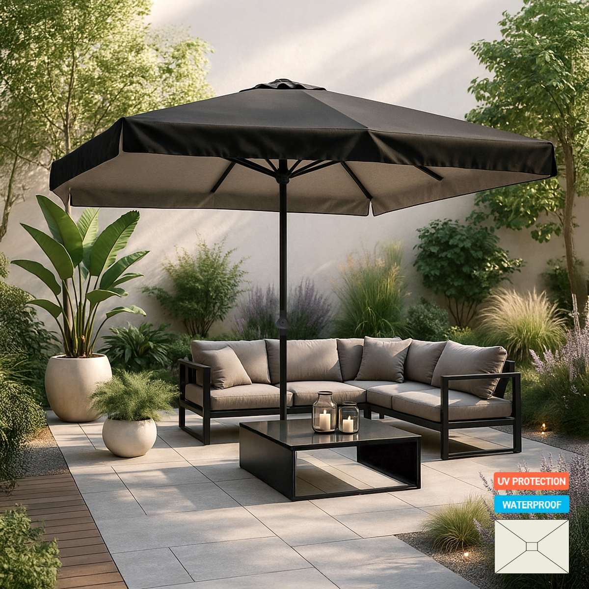 Parasol droit de jardin rectangulaire en aluminium 3x2 Eden Noir Promotion Parasol droit de jardin rectangulaire en aluminium 3x2 Eden Noir Promotion