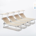 4 bains de soleil de plage en aluminium avec pare-soleil Nettuno Promotion