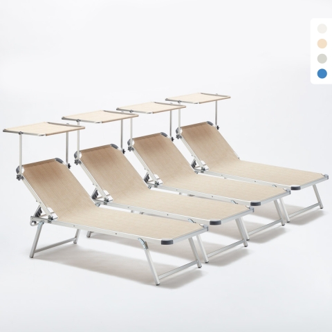 4 bains de soleil de plage en aluminium avec pare-soleil Nettuno Promotion