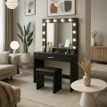 Coiffeuse table de maquillage noire avec tabouret miroir à LED Gaia Black Promotion
