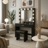 Coiffeuse table de maquillage noire avec tabouret miroir à LED Gaia Black Promotion