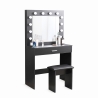 Coiffeuse table de maquillage noire avec tabouret miroir à LED Gaia Black Remises