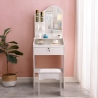 Coiffeuse et table de maquillage mobile avec miroir et tabouret Flora Dimensions