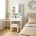 Coiffeuse et table de maquillage mobile avec miroir et tabouret Flora Promotion
