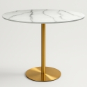 Table de salle à manger ronde style Goblet 120cm effet marbre doré Monika+ Promotion