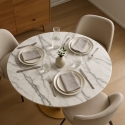 Table de salle à manger ronde style Goblet 120cm effet marbre doré Monika+ Caractéristiques