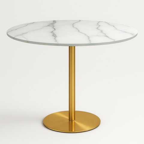 Table Goblet ronde 80cm effet marbre doré style classique Monika Promotion