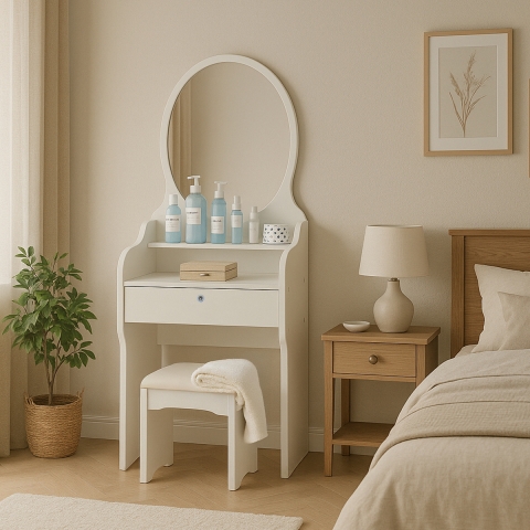 Meuble coiffeuse table de maquillage avec miroir tabouret chambre Katrina Promotion