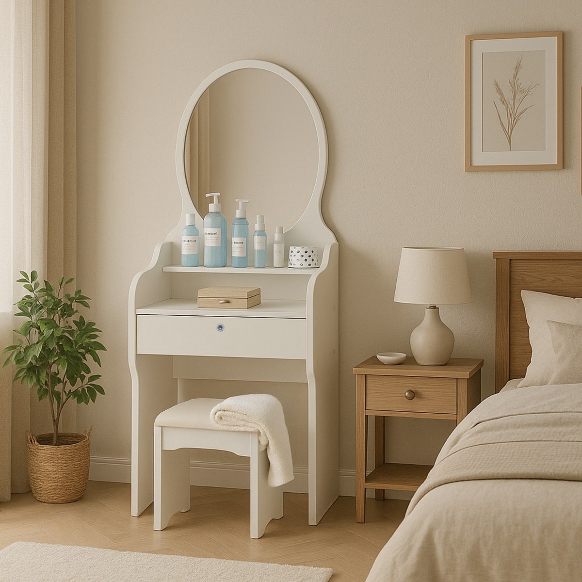 Meuble coiffeuse table de maquillage avec miroir tabouret chambre Katrina Promotion