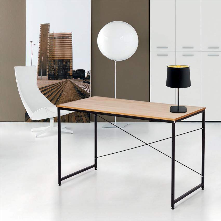 Wootop Bureau industriel 150x60 au design minimaliste métal et bois