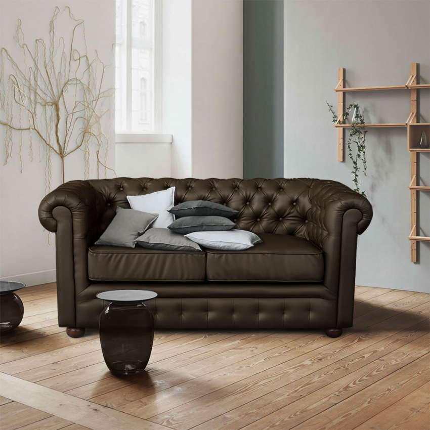 Canapé 2 Places En Similicuir Capitonné Design Chesterfield