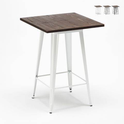 Table haute pour tabourets Tolix industriel en métal acier et bois 60x60 Welded