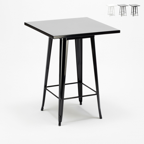 Table haute industrielle 60x60 de bar pour tabourets Tolix acier et métal Nut
