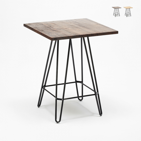 Table haute 60x60 industrielle pour tabouret de bar métal acier bois Bolt Promotion