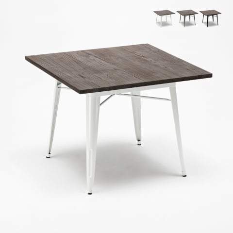 Table industrielle Tolix en acier métal et bois 80x80 bar et maison Allen