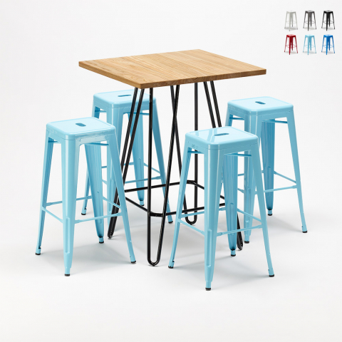 table haute 60×60 + 4 tabourets de bars en métal style brooklyn Promotion