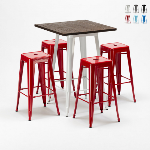 table haute + 4 tabourets métalliques style Lix pour bars et pubs harlem Promotion