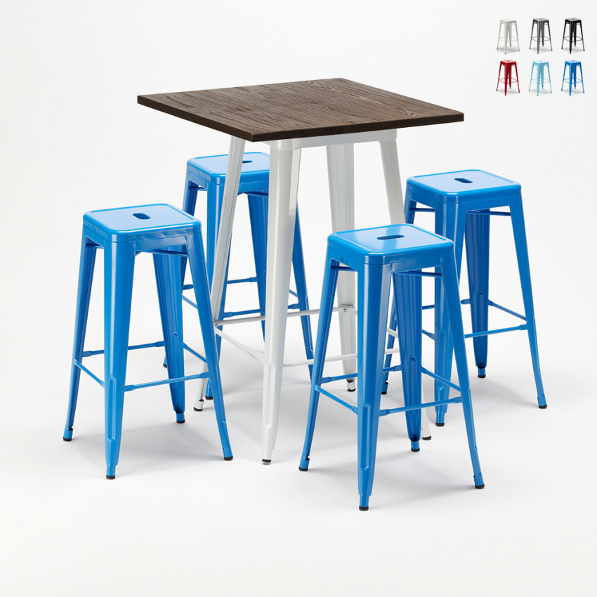 table haute + 4 tabourets métalliques style Lix pour bars et pubs harlem Dimensions