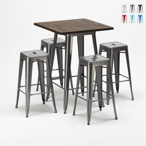table haute + 4 tabourets en métal style industriel williamsburg Promotion