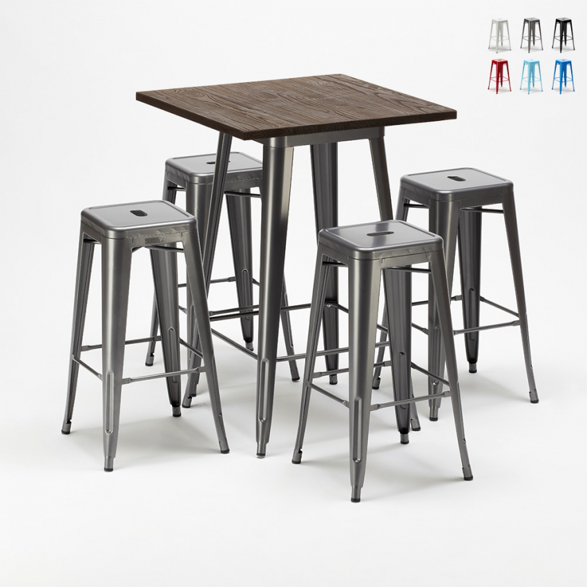 table haute + 4 tabourets en métal style industriel williamsburg Promotion