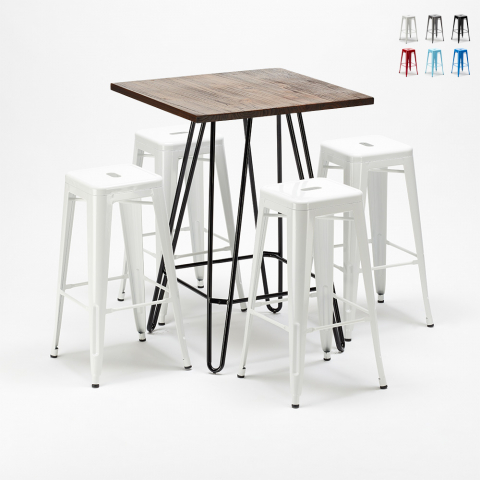 Table haute 60×60 + 4 tabourets de bar style Tolix industriel Kips Bay Promotion