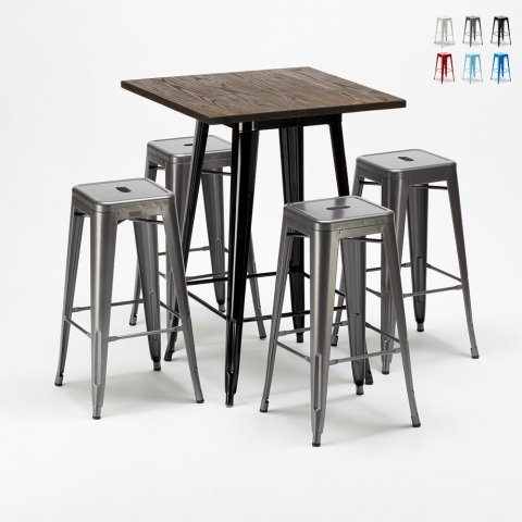 table haute + 4 tabourets en métal style industriel little italy Promotion