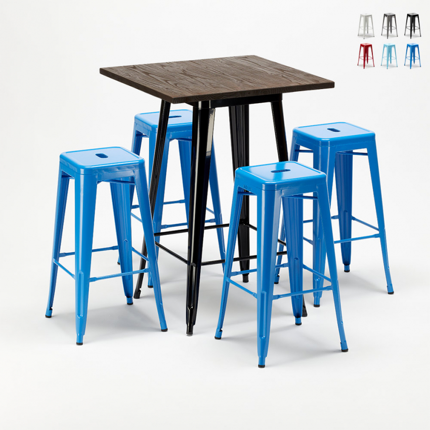 table haute + 4 tabourets en métal style industriel little italy Dimensions table haute + 4 tabourets en métal style industriel little italy Dimensions