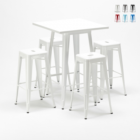 table haute + 4 tabourets design industriel de bars union square Promotion