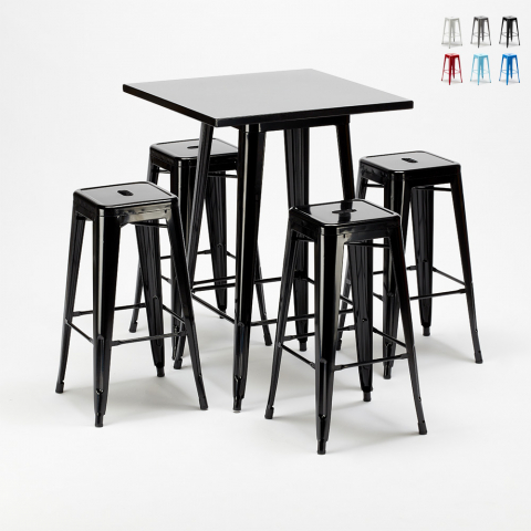 table haute + 4 tabourets en métal style industriel new york Promotion