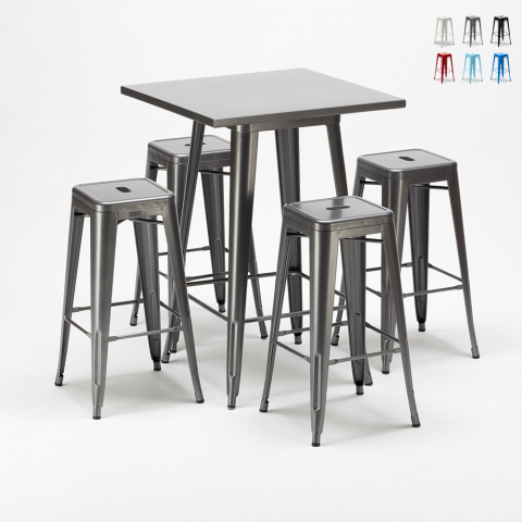 table haute + 4 tabourets métalliques conçus par Lix industrial gowanus Promotion