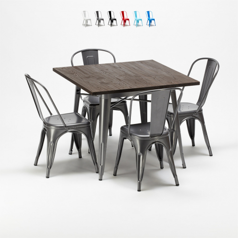 table carrée + 4 chaises en métal design Lix industrial jamaica Promotion