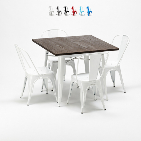 Table + 4 chaises carrées en métal bois Tolix style industriel Midtown Promotion