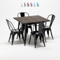 table carrée en bois + 4 chaises en métal Lix style industriel west village Promotion
